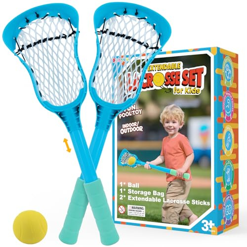 Aywewii Adjustable Kids Lacrosse Stick Set with Retractable Handle & Full Size Large Basket - Durable Sports Toy for Pool, Beach, Backyard Game - Lightweight Easy-Catch Design, Fun Gifts for Ages 4-12