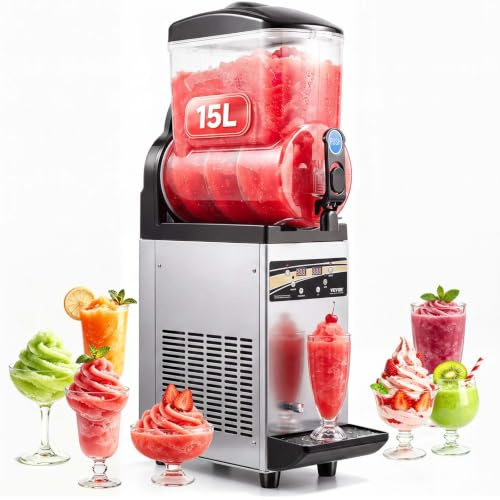 VEVOR Macchina per Bevande Ghiacciate Commerciale, Macchina per Bevande Fredde da 15 Litri Drink Frullati Margarita in Acciaio Inox, Frullatore per Slush per Feste Ristoranti, Caffetterie, Bar