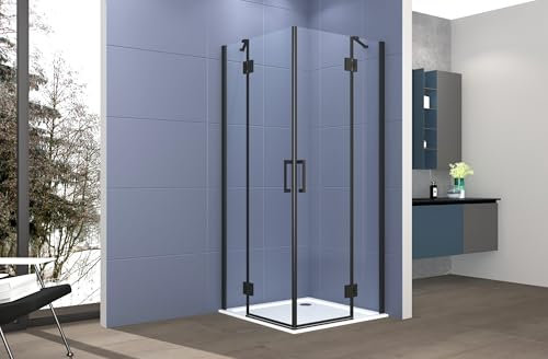 Box doccia angolare 90x100 cm apertura due ante battenti H200 cm cristalli trasparente 6 mm profilo Nero Opaco GIOIA