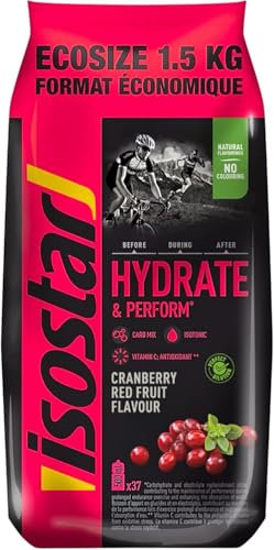 Isostar - Hydrate & Perform saveur Cranberry et Fruits Rouges - Poudre pour Boisson Isotonique - 1,5 kg (37 doses)