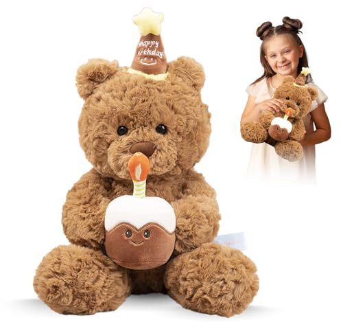 lioewhu Teddy Plüschtier, 30cm Teddy mit Kuchen und Hat, Niedliche Kuscheltier Plüschbär, Spielzeugbär, Plüschtier Bär, weicher Stoffbär, für Mädchen, Jungen, Party Weihnachten Geburtstag Geschenke