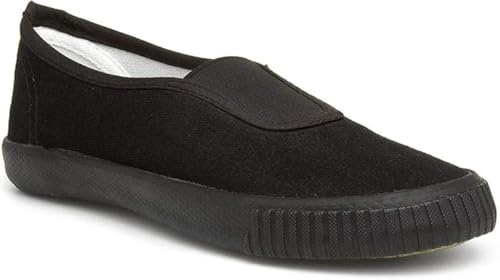 Unisex Black Canvas Plimsolls – Kids Adults Slip-On Pumps Ideal for PE School Sport Gym Trainers