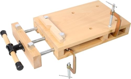 Tragbare Hobelbank Mobile Werkbank Klein aus Buchenholz, Kompakte Tischwerkbank für Holzwerken, Schnitzen, Schneiden und Klemmen (42 × 28 × 7 cm)