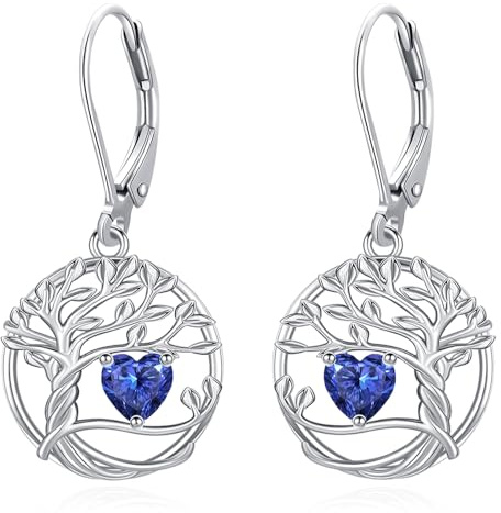 Eusense Orecchini Albero della Vita con Cuore con Zirconi Blu, Rosa e Rossi, Orecchini Pendenti Regalo per Donna Ideale per Anniversario e San Valentino