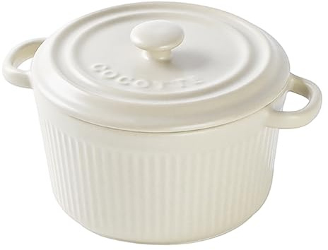 LUPATDY Small Casserole Dish with Lid 250 ml, mini Ceramic Round Baking, 8oz Ceramic Ramekins with Handles for Brulee Ramekins, Vegetables, Souffle,Quiche, Dishwasher and Oven Safe, White