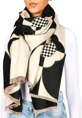 BRUBAKER Cashmirillo Damen Schal mit Modernem Muster - 70 x 200 cm | Warm, Kuschelig und Oversized - Damenschal für Herbst und Winter - Winterschal - Weiches Kaschmir-Gefühl