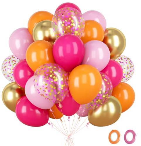 Fairymaiden Ballon Rose Doré- 60 Pièces Orange Doré Rose Ballons Avec Confettis Helium Ballons, Ballon D'or Pour Decoration Anniversaire Bridal Baby Shower Mariage Gender Reveal, 12 Pouces