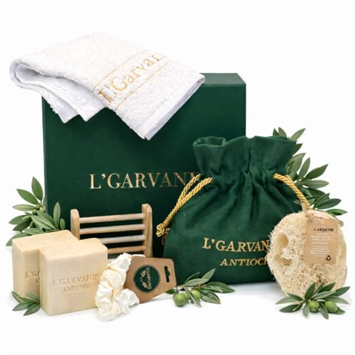 L'GARVANIE Traditional Luxury Bath & Body Gift Set with Handmade Laurel & Olive Oil Soaps and Natural Accessories, Skin-Friendly, Moisturising and Cruelty-Free
