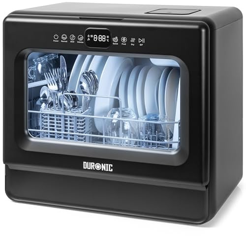 Duronic DW10 Lavastoviglie Piccola Portatile 1050W da Tavolo Compatta | Lavastoviglie compatta con 5 programmi, asciugatura e pannello LED touch, ideale per piccole cucine e camper.