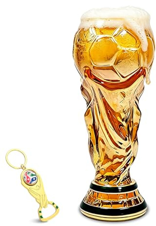 KUWUNG Trophy Style 500ML Beer Glass, Football Shaped Glass Mug with Football Bottle Opener, Large Beer Mug for Parties, Celebrations & Fans, Gift for Dads and Enthusiasts (Dark Version)