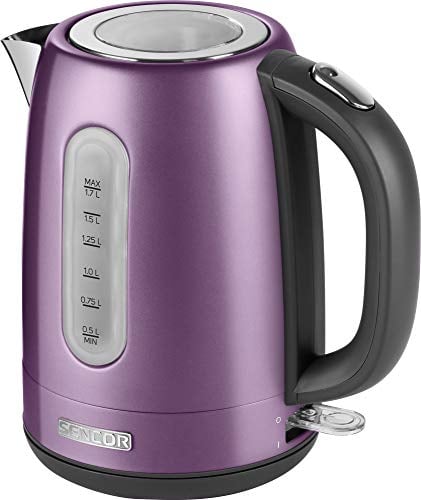 SENCOR bollitore elettrico SWK 1773VT Bollitore elettrico piccolo in acciaio inossidabile con filtro rimovibile, bollitore acqua elettrico capiente 1,7 L, kettle spegnimento automatico (Violet)