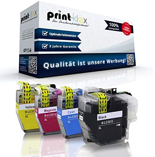 4X Print-Klex Tintenpatronen kompatibel für Brother DCP J 770Series 772DW 774DW MFC J 890DW 890Series 895DW LC-3213 LC 3213 LC3213 Schwarz Blau Rot Gelb - Office Quantum Serie