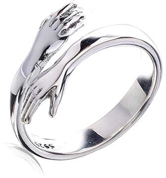 Chereda Massiver 925 Sterling Silber Romantische Umarmung Hände Umarmung Verstellbar Offener Ring für Frauen Männer Paare Schmuck Hochzeit Geschenk