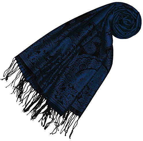 Lorenzo Cana Pashmina Schal Schaltuch jacquardgewebt Paisley Muster 70 cm x 180 cm Tuch Naturfaser Marineblau Schwarz 93319