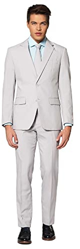 OppoSuits Solid Color Party for Men – Groovy Grey – Full Suit: Includes Pants, Jacket and Tie Costume D39 Men, Grey, 30