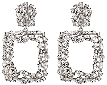 EVER FAITH Damen 6 Farben Groß Strass Kristall Quadrat Geometrische Statement Trapezförmige Ohrringe für Party Hochzeit Klar Silber-Ton