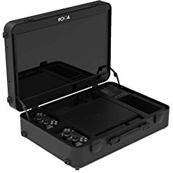 POGA Pro Black - Gamingkoffer (kompatibel mit Playstation 4 Slim), Reisekoffer inkl. 22‘‘ Asus Gaming Monitor und Trolley - Schwarz