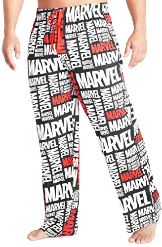 Marvel Pantaloni Pigiama Uomo - Pantaloni Cotone da Casa 100% - Pigiama Avengers Gadget Regalo (Nero/Bianco, M)