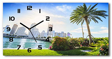 Tulup Wanduhr aus Glas 60x30 cm Glas Uhr Bild Glasuhr Gehärtetes Glas Küchenuhren - Schwarze Zeiger - Miami USA