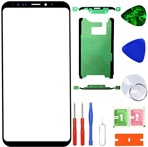 XFU Kit de Remplacement de réparation Ecran Tactile Vitre Avant pour Samsung Galaxy S9 Plus S9+ SM-G965F Vitre Frontale avec des Outils de réparation(Noir