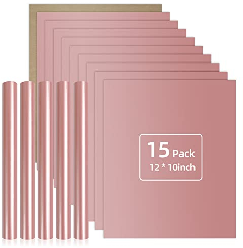 YRYM HT Roségold Plotterfolie Textil - 15 Pack 30.5cmx25.4cm Flexfolie Used in Textiles Transfer Film for Iron-On DIY T-Shirt, Fabrics