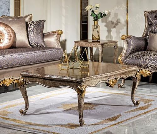 Casa Padrino Luxus Barock Couchtisch Antik Silber/Braun/Gold - Handgefertigter Massivholz Wohnzimmertisch im Barockstil - Edle Barock Wohnzimmer Möbel