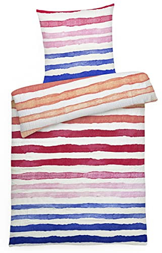 Carpe Sonno Seersucker Bettwäsche 200 x 200 cm Baumwolle - 3 teilig Bettwäsche-Sets aus Deckenbezug + Kissenbezug - mit Reißverschluss für Bettwäsche - Gestreift Bettwäsche Bügelfrei - Blau