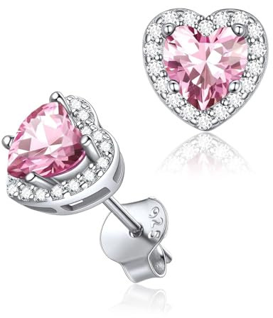 ChicSilver Orecchini Argento Rosato Cuore Orecchini a Lobo Oro Rosa, Opale Ottobre Confezione Regalo