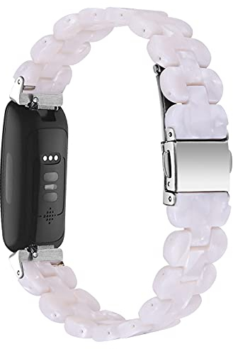 AISPORTS Harz Armband Kompatibel mit Fitbit Inspire 2 Armband für Damen Herren, Stilvolles Schlankes Kristallharz Armband Edelstahl Metall Armband Ersatz Armband für Fitbit Inspire 2 Fitness Tracker