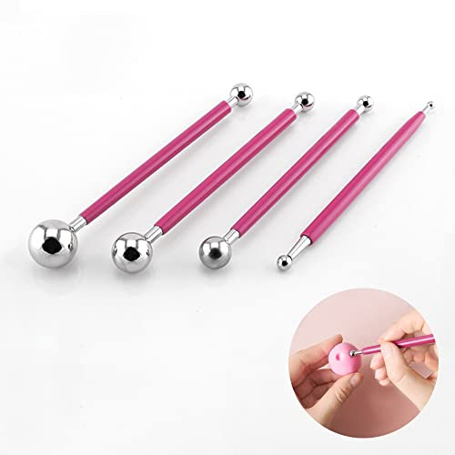 4 Stück Metallkugel Fondant Kuchenverzierung Modellierung Werkzeug 8 Größen (Rot)