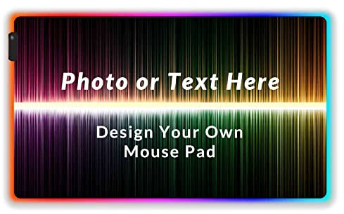Personalized LED Gaming Mouse Pad, Customized LED Mouse Pad with Photo Text, Personalised Anime RGB Mouse Mat, Waterproof Surface and Non-slip Rubber Base with 12 Lighting Modes for Gamers