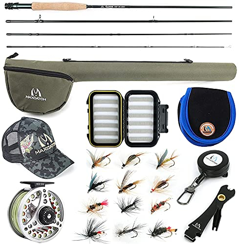 sprinton Maximumcatch Extreme Fliegenrute Combo 3/4/5/6/7/8wt Fliegenrute und Fliegenrolle Outfit mit Zubehör (Extreme Combo, 9' 5wt Rute mit ECO Rolle)