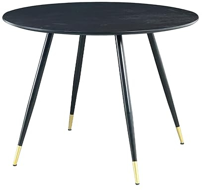 Hallowood Furniture Finley Schwarzer runder Esstisch, 100 cm, kleiner runder Tisch mit schwarzen Metallbeinen für Esszimmer, Frühstück, Kaffee, Küche, Heimbüro und Café