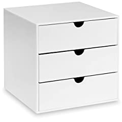 OSCO White Hi-Gloss Plastic Cube, 3 Drawers, Not A4 Size, Small Item Storage, Stackable, Makeup Container, Jewellery Box, Compact Organiser, White, 16,5 x 16,5 x 16,5 cm (6,5 x 6,5 x 6,5 Inch)