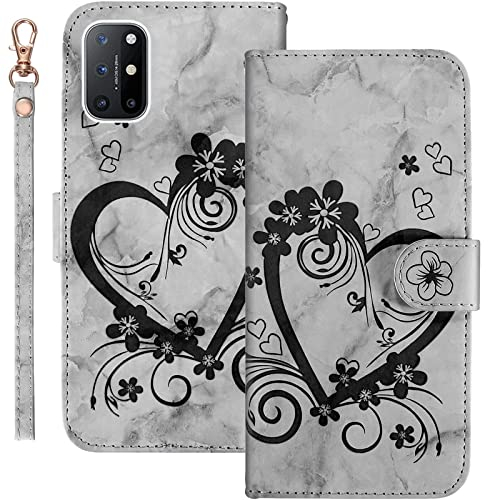 Bartern Handyhülle für OnePlus 8T Klappbar,Herz(Liebe)+ Blumen OnePlus 8T Hülle,PU Leder Wallet Schutzhülle Tasche Klapphülle mit Kartenfach Magnetverschluss Standfunktion,Schwarz