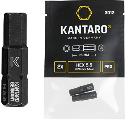 KANTARO 3012 Sechskant Bit HEX 5,5mm x 25mm (2 Stück) Made in Germany - Zaunbit für Innensechskant Zaunschrauben