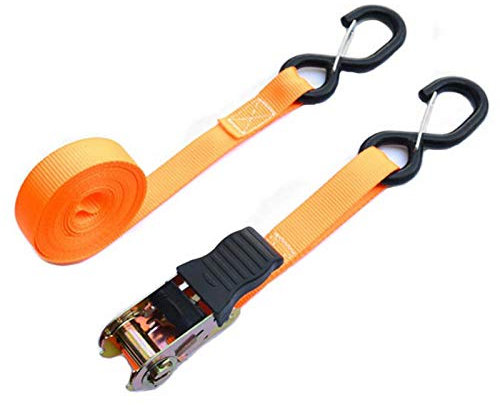 A/R Lot de 2 sangles d'arrimage à cliquet | Sangles de charge sûres et robustes de 453,6 kg | Attaches à cliquet idéales pour le déménagement, la sécurisation des cargaisons (orange)
