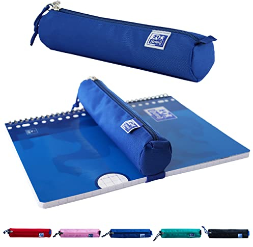 Oxford Federmäppchen für Mädchen und Jungen, Federmappe Blau mit Gummiband, Etui rund 22cm