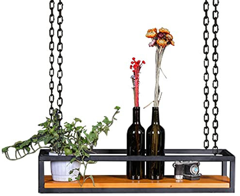 Deckenmontage-Regal, schwimmendes Hängeregal, Küchenregal, Topfregal, industrielles rustikales Schwarz – Holzbretter und Metallrahmen aus Eisen (Size : 60x25x15cm)