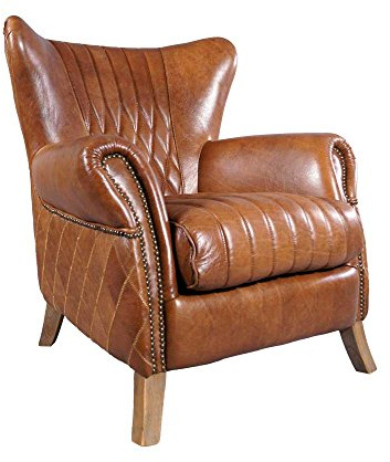 Ohrensessel Enfield Vintage Leder Whiskey Brown Messingnieten