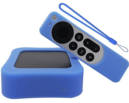 (1 Set) Silikon-Schutzhülle für Apple TV 4K und Siri Remote 2022, Apple TV 4K Box & Apple TV Siri Fernbedienung 3. Generation, rutschfest, Silikon, stoßfest, leuchtet im Dunkeln (leuchtendes blau)
