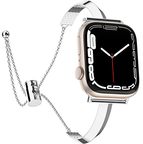 Tuocal Metal Strap Compatible with Apple Watch Straps 38mm 40mm 41mm 42mm(Series 10), Slim Thin Elegant Versatile Bangle Stainless Steel Bracelet Women for iWatch Series 10 9 8 7 6 5 4 3 2 1 SE