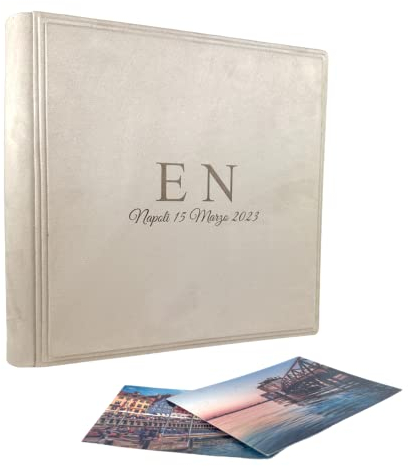 Álbum de fotos elegante de tela Alcantara, personalizable con grabado, ideal para cualquier evento (Marfil)