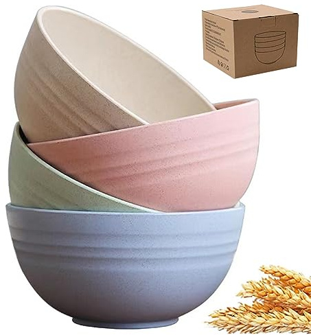 LRUUIDDE Unbreakable Cereal Bowls 24 oz - Reusable Wheat Straw Bowl - Dishwasher -Microwave Safe - Bamboo Kids Bowls Set, Soup Salad Rice Oatmeal Desserts- BPA Free, Eco-Friendly