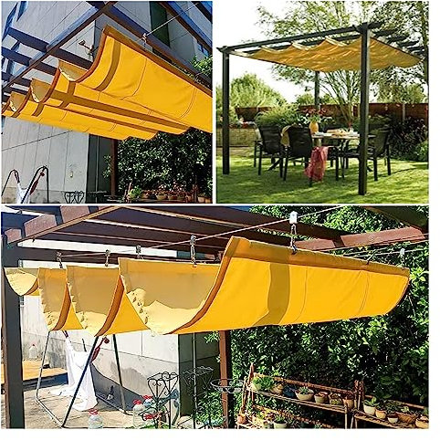 PHLEPS Sonnensegel Sichtschutznetz,Sonnenschutz-Segel, Einziehbare Wellen-Schattenabdeckung, Ersatz-Pergola-Schattendach, Gleitdraht-Schatten-Markisensegel for Terrassendeck-Pavillon (Color : Beige,