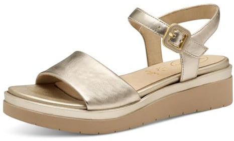 Tamaris Comfort Damen Sandalen flach aus Leder mit Klettverschluss, Gold (Lt Gold), 42 EU
