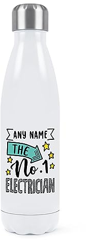 Borraccia termica a doppia parete con nome elettricista, personalizzabile, in acciaio inox, 500 ml, colore: bianco