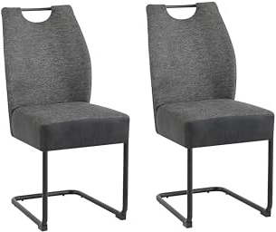 byLIVING Esszimmerstuhl 2er-Set Peter, bis 150 kg, Griff, Esszimmerstuhl | Vintage Mikrofaser anthrazit, Metallgestell schwarz, B 45, H 94, T 54 cm