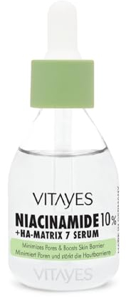 Vitayes 10% Niacinamide & Hyaluronsäure Serum - Porenverfeinerung, Stärkung der Hautbarriere, Feuchtigkeitsspendend, Anti-Aging - Dermatologisch getestet
