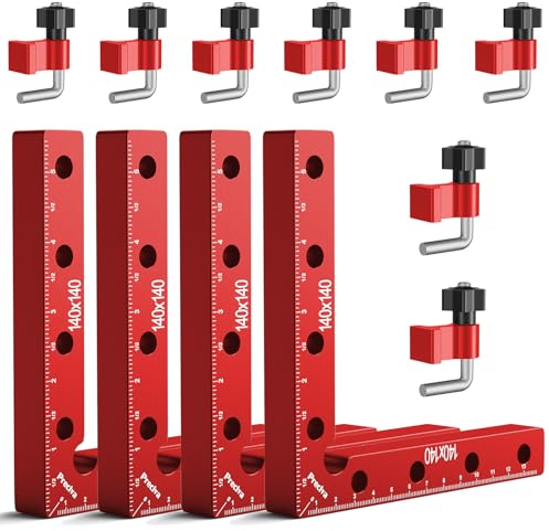 Preciva 90 Degree Right Angle Positioning Square Clamp, Aluminum Alloy Right Angle Clamp,Professional Woodworking Tools Woodworking Block for Picture Frames Cabinet Drawers - 4 Sets (14cm/5.5) Red